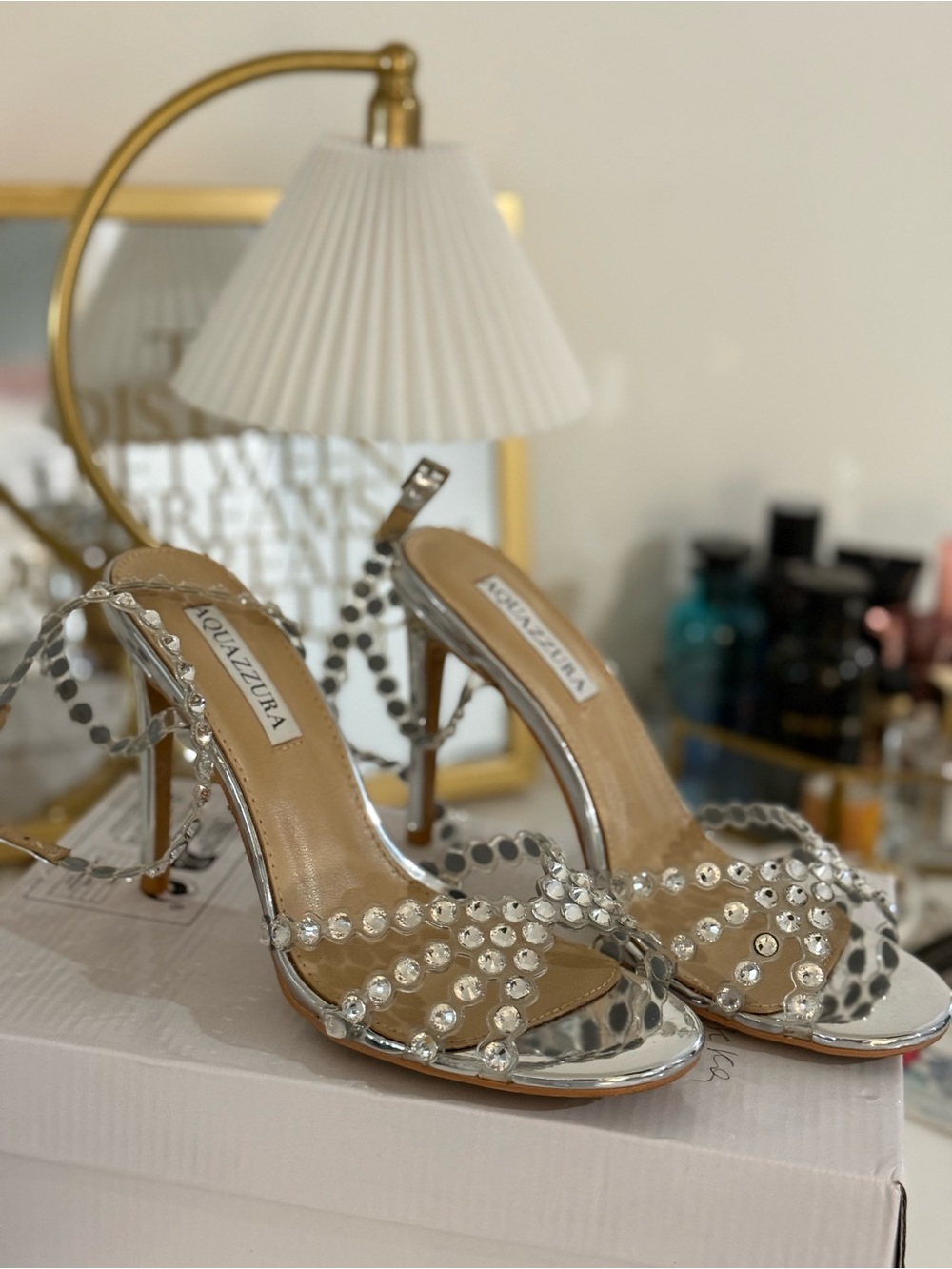 Aquazzura Tequila Sandal Silver Crystal-Strap Stiletto Sandals